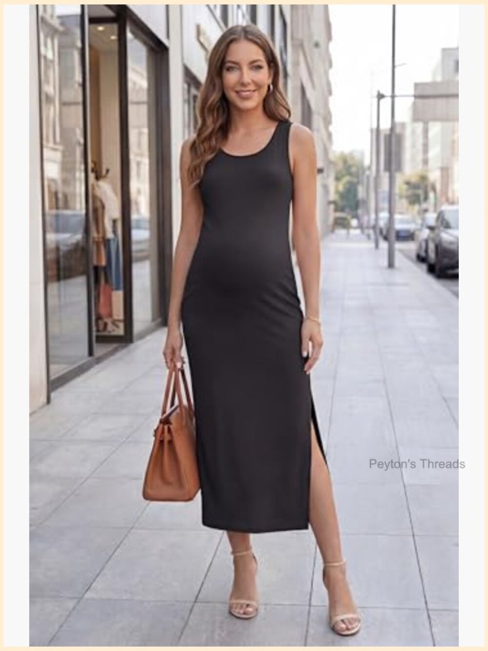 Split Midi Nursing Dress Sleeveless Scoop Neck Breastfeeding Maternity Dress - Picture 5 of 7